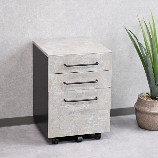 【新品アウトレット】モルタルデザインキャスター付きデスクワゴン OL17F