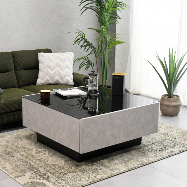 【アウトレット商品】 モルタルデザイン国産完成品90cm幅正方形テーブル