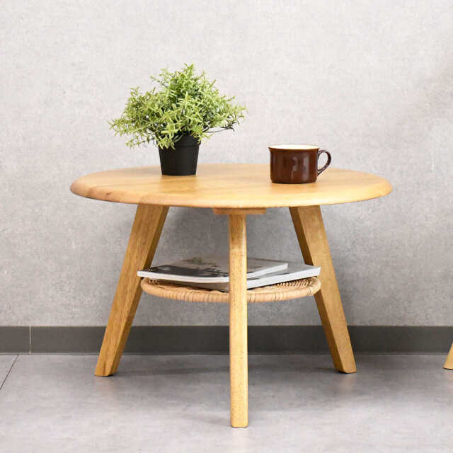 74989 家具・インテリア オーク無垢材 サイドテーブル 新品