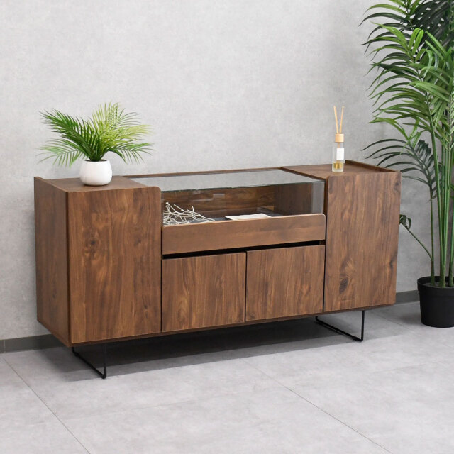 アルダー無垢材150cm幅国産半完成品サイドボード 収納 OL24I [アウトレット:傷が数カ所]