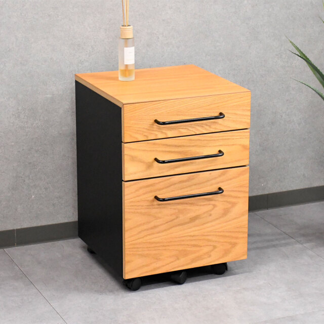 【新品アウトレット】 オーク突板キャスター付きデスクワゴン OL19D