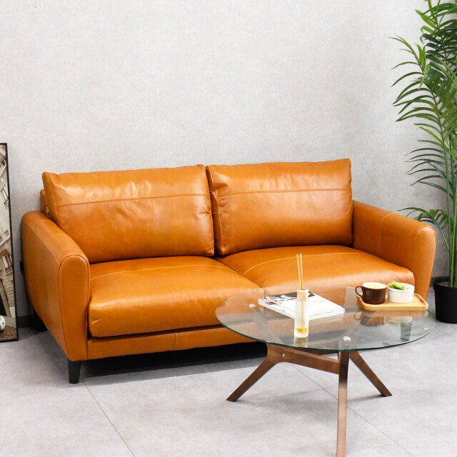 総革オイルレザー コンパクト本革3人掛けソファ