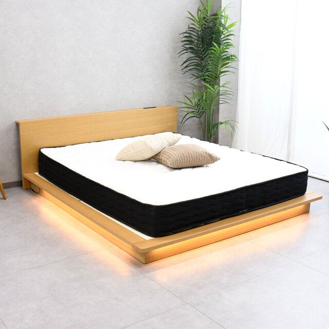 【新品アウトレット】キングサイズ すのこベッド LED照明コンセント付きベッド FI11B