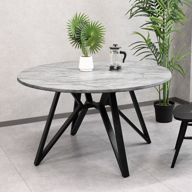 【新品アウトレット】126cm幅のモルタルデザイン大型ダイニング丸型テーブル FI25F