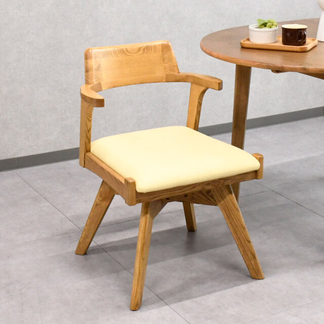 【新品アウトレット】アッシュ無垢材肘回転付きダイニングチェア FI2D