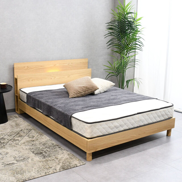 【新品アウトレット】ダブルサイズ すのこベッド LED照明コンセント付きベッド FI9B