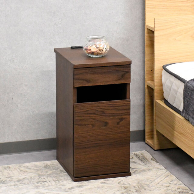 【新品アウトレット】ゴミ箱付きサイドテーブル ナイトテーブル FI9E