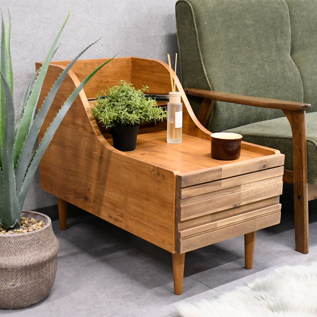 【アウトレット商品】 アカシア無垢材を使用したサイドテーブル FK1B