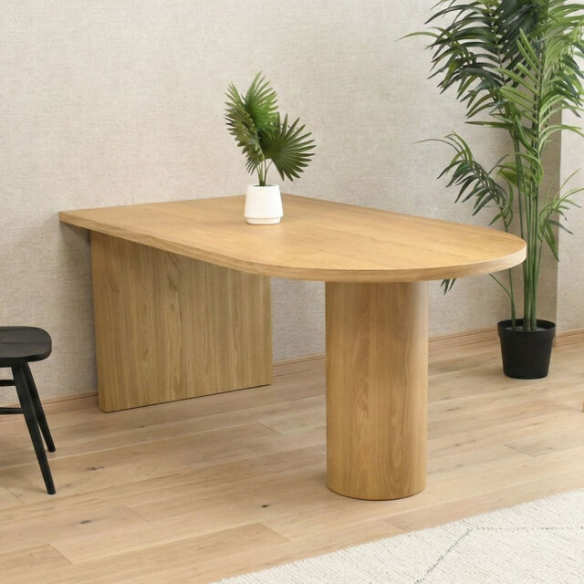 オーク突板165cm幅楕円形ダイニングテーブル OB19D [アウトレット:角