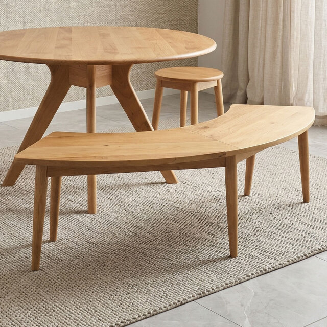 アルダー無垢 曲線ダイニングベンチ 140cm幅 