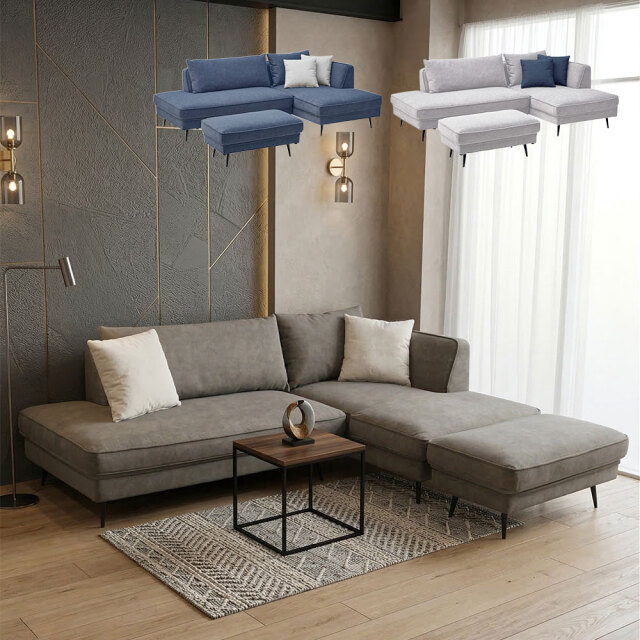 撥水生地ファブリック カウチソファ 220cm L字ソファ 3人掛け