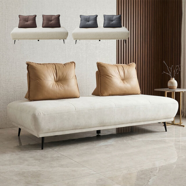一時撥水 アイランドソファ レザーファブリック クッション付きベッドスタイルソファ 3人掛け