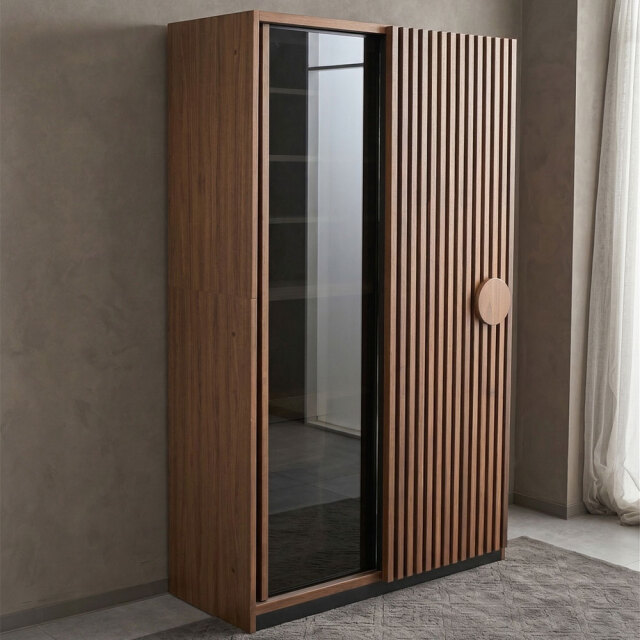 ウォールナット無垢 スライド扉 キャビネット 幅120cm OD9B [アウトレット:撮影品]