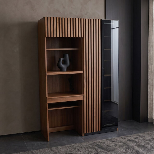 左右入れ替えOK 開梱設置 130cm幅 ウォールナット無垢 キャビネット 食器棚