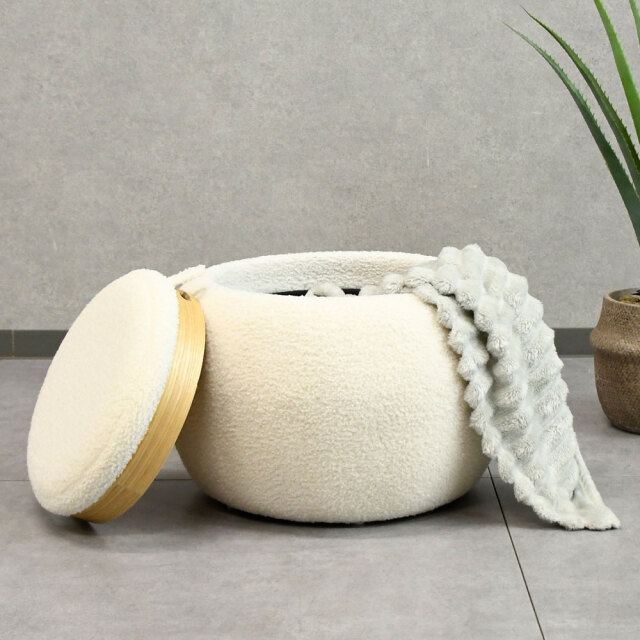 2WAY座面をひっくり返せばサイドテーブル 丸形北欧デザイン収納付きスツール 