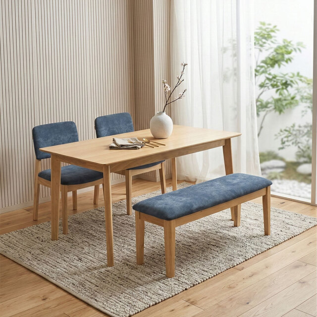 オーク突板 ナチュラルウッドダイニングセット 幅135cm ベンチ付き