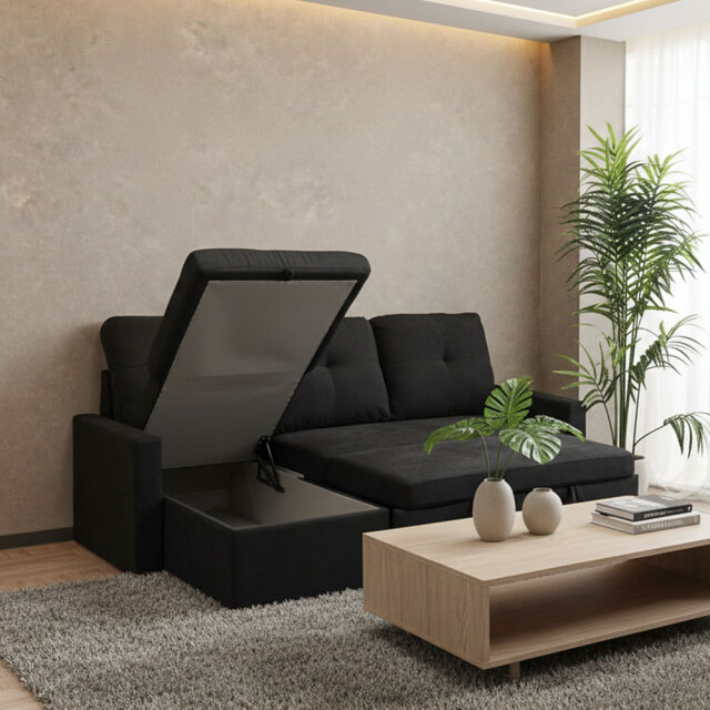 【2本限定特価】左右対応2way座面が伸びるカウチソファ 座面下収納付き L字ソファ 3人掛け 3人用