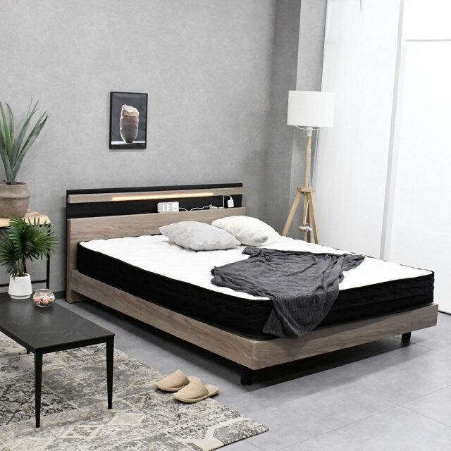 ベッド フレーム ダブル ワイドダブル クイーン 収納付き LED照明