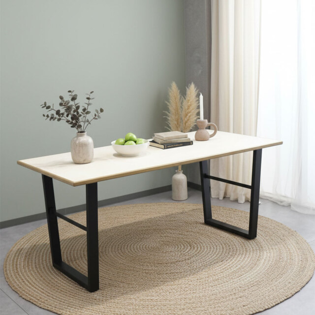 オーク無垢材の縁にメラミンの天板ダイニングテーブル 160cm幅 OB5N [アウトレット:展示品]