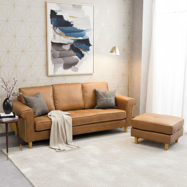 レザーファブリックカウチソファ L字ソファ レイアウトフリー