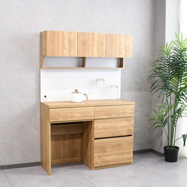 【国産ほぼ完成品】北欧デザイン120cm幅食器棚 キッチンボード OA22F