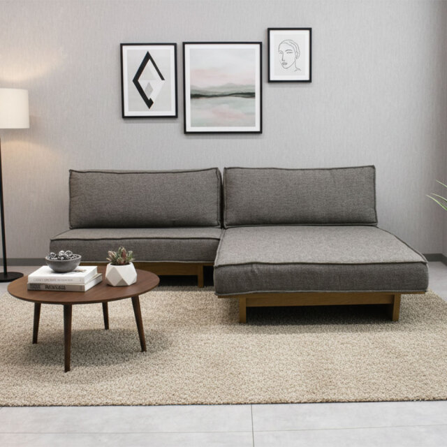 北欧デザインL字カウチソファ オーク材仕様