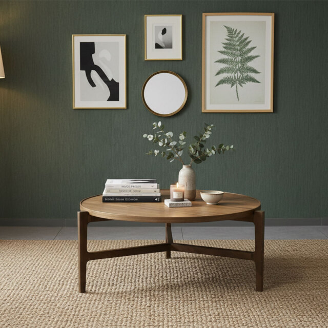 北欧デザインウォールナット突板 ローテーブル90cm 丸形