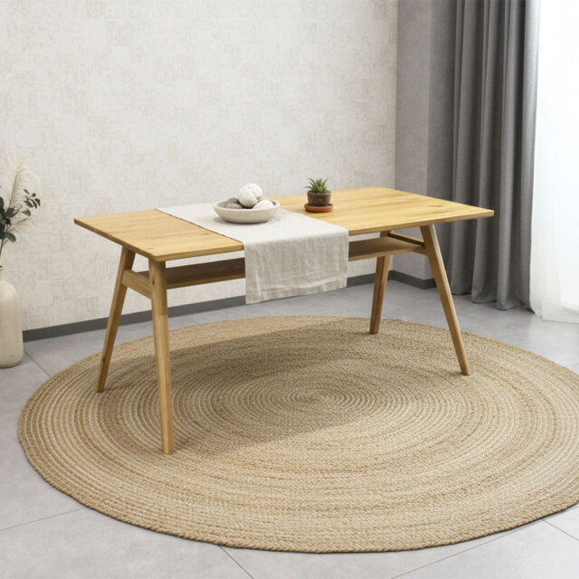 150cm幅のオーク無垢材ダイニングテーブル OA27K [アウトレット: 段ボールの損傷]