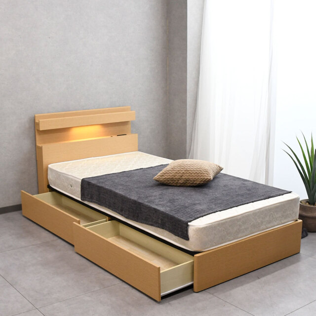 照明収納付きシングルベッド マットなし [アウトレット:展示品] mobler