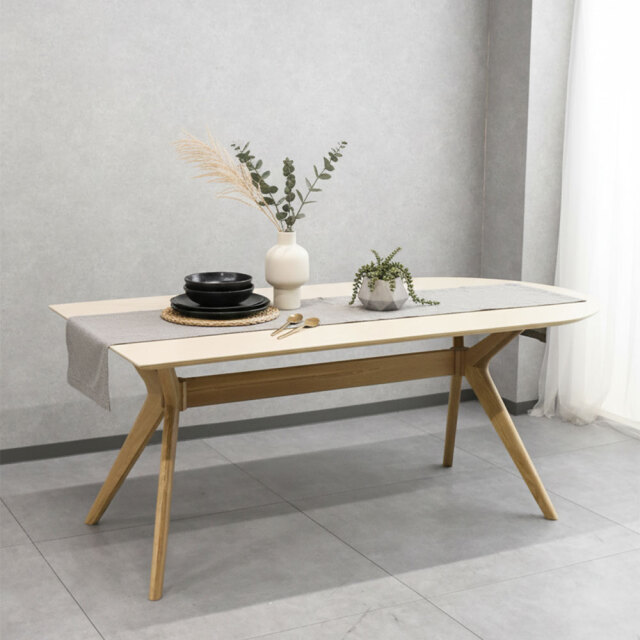 180cm幅オーク無垢 セラミックダイニングテーブル かまぼこ型 [アウトレット:展示品]