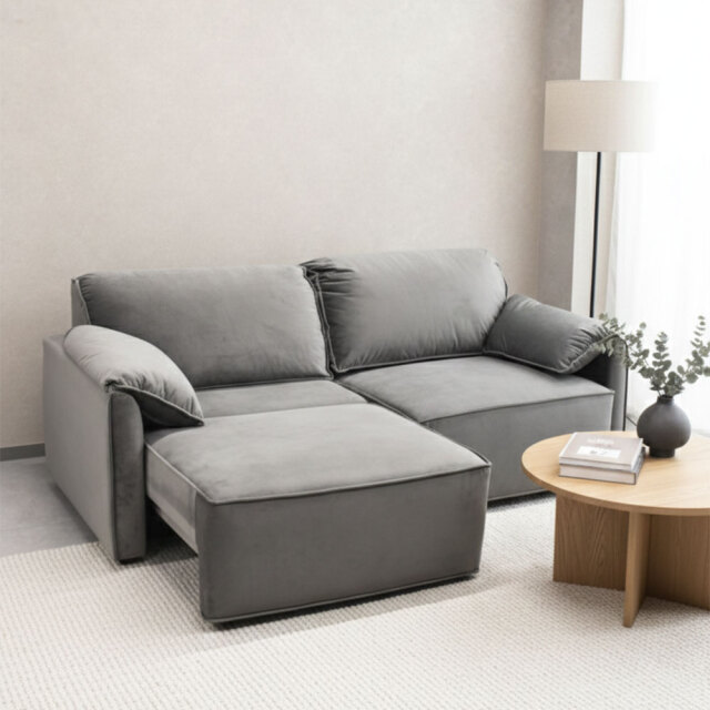 電動ソファ左右カウチ対応 ベロア調生地 3人掛け L字ソファ OB24A [アウトレット:仕様変更]