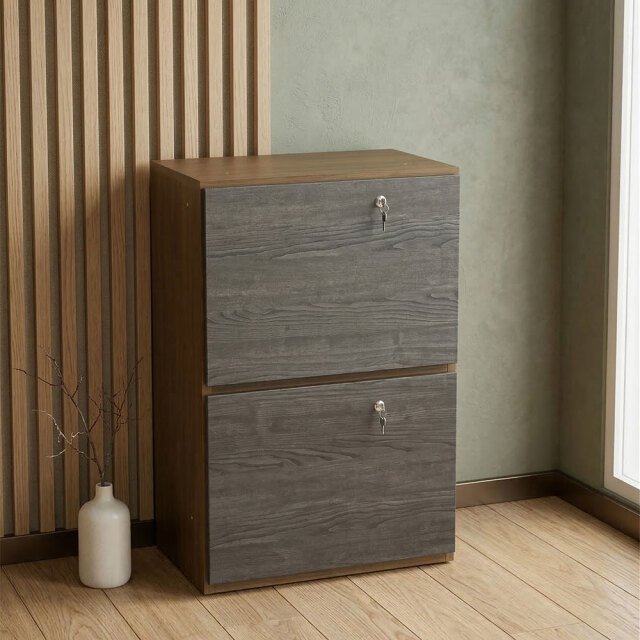 木目調2段キャビネット ダークグレー OC11B [アウトレット:撮影品]