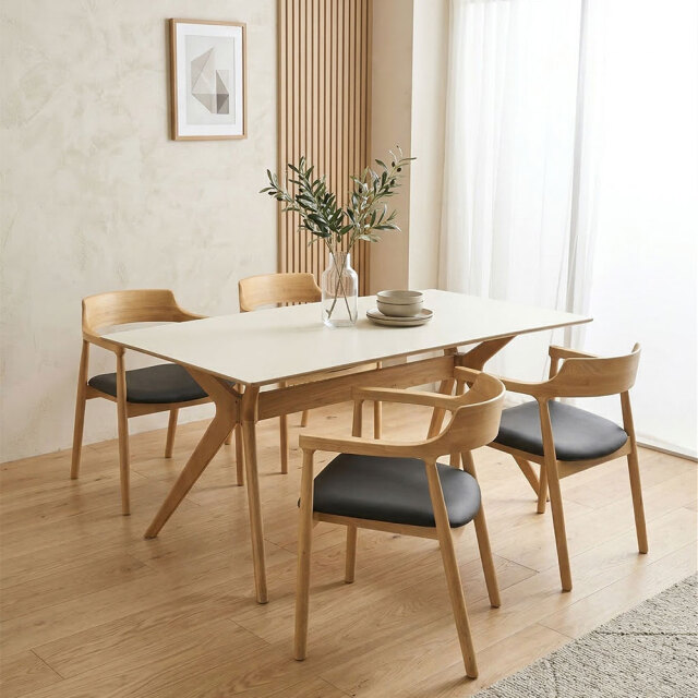 セラミック天板ダイニングテーブルセット オーク無垢 アッシュ無垢 OC18A [アウトレット:座面に小さな穴があります]