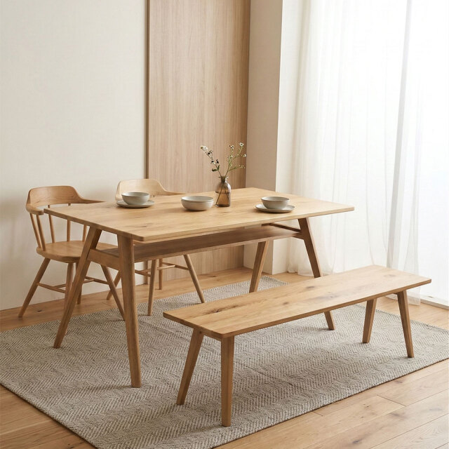 オーク無垢ダイニングテーブル150cm幅4点セット OC4H [アウトレット