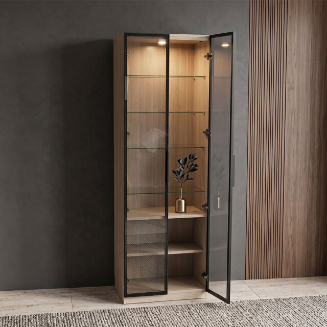 ガラスキャビネット スモークガラス 内部照明付 幅60cm OD14I [アウトレット:擦り傷があります]