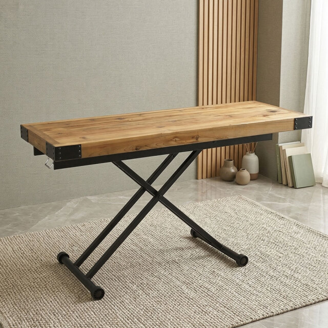 海外の約80年前のパイン古木無垢を使用した昇降式テーブル 140cm スリム OD1C [アウトレット:撮影品]