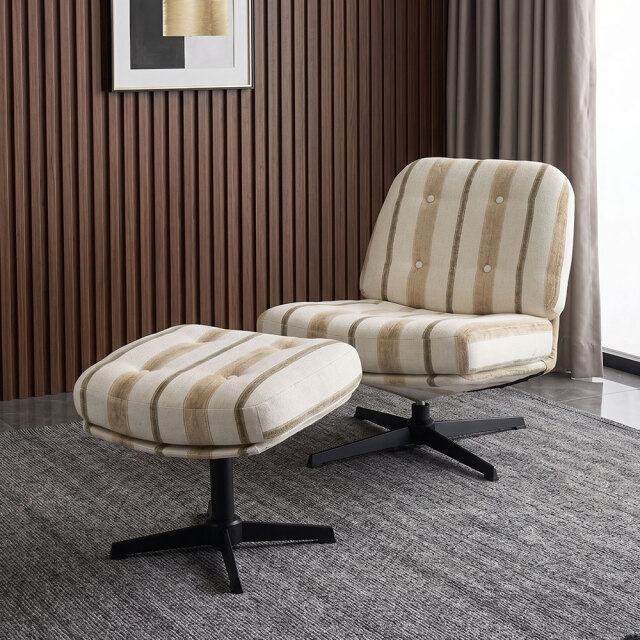 ファブリック パーソナルチェア オットマン付き ストライプ柄 回転式 OD20A [アウトレット:撮影品]