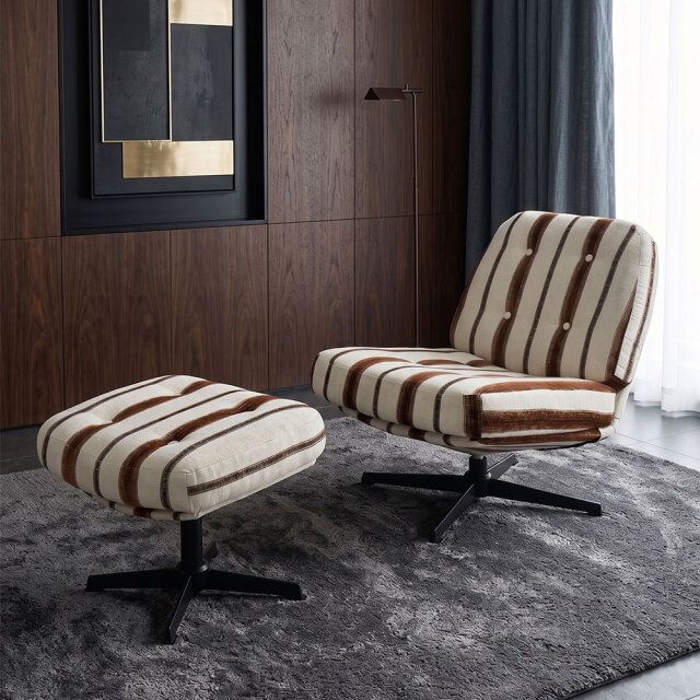 ストライプ柄ファブリック パーソナルチェア オットマン付き スチール脚 OD20B [アウトレット:撮影品]