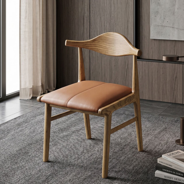 アッシュ無垢材 ダイニングチェア PUレザー座面 ナチュラル OD20C [アウトレット:撮影品]