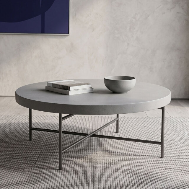 モルタル天板 ラウンドリビングテーブル 幅90cm スチール脚 OD21D [アウトレット:塗装ムラがあります]