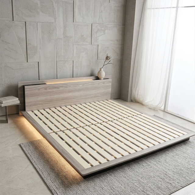 宮付きヘッドボード付きキングベッド OD6C [アウトレット:フット側の照明が点灯しません]