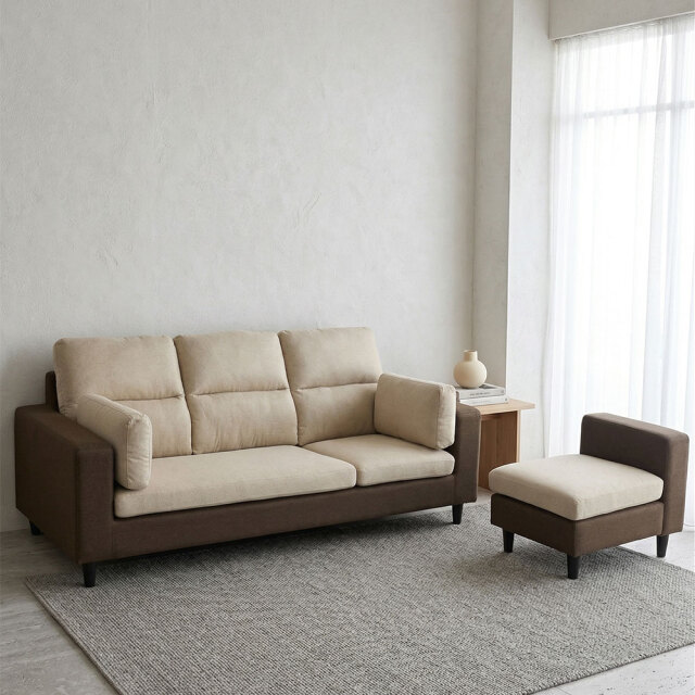 3人掛けソファ オットマン付 カウチ L字ソファ ベージュ OD7H [アウトレット:撮影品]