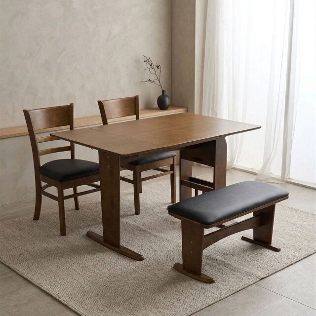 片バタ 折りたたみダイニングセット 120cm テーブル チェア2脚 ベンチ付き OD7K [アウトレット:撮影品]