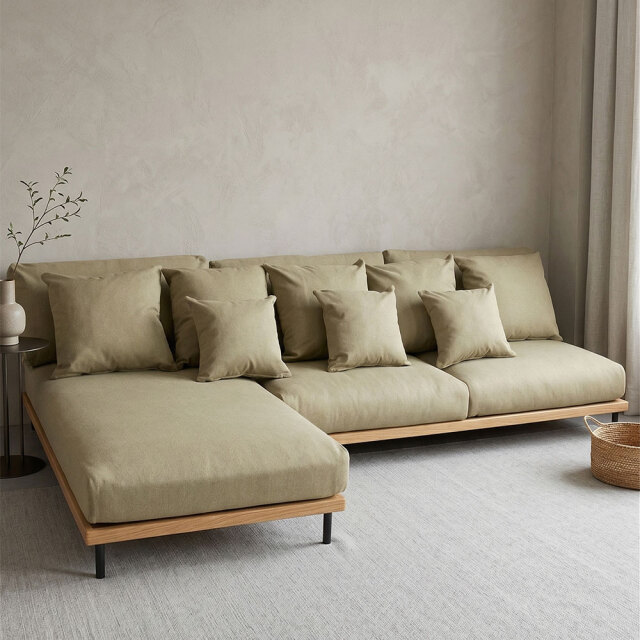 キャンバス地カウチソファ 左右対応 帆布 L字