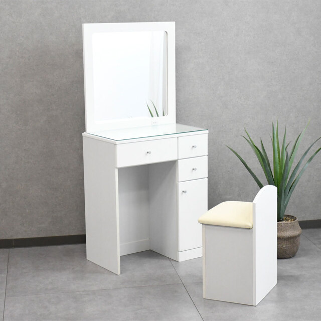 【新品アウトレット】60cm幅コンセント付きドレッサー 化粧台 OI26B