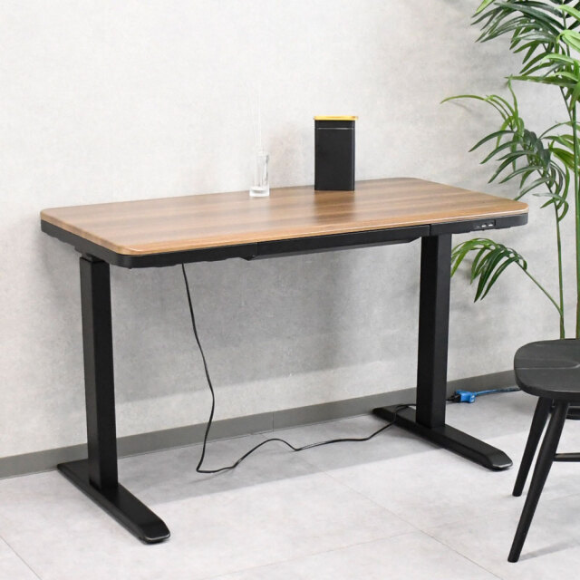 【新品アウトレット】電動デスクワイヤレス充電付き120cm幅 収納付き テーブル 昇降式テーブル OJ14H