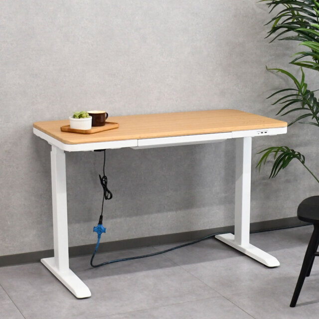 【新品アウトレット】電動デスクワイヤレス充電付き120cm幅 収納付き テーブル 昇降式テーブル OJ14I