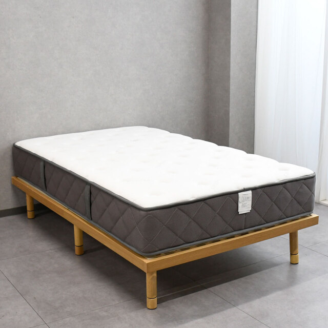 【新品】セミダブルベッド　マット付き　アウトレット品 セミダブル] 収納付きベッド ポケットコイルマットレス付き スマホ
