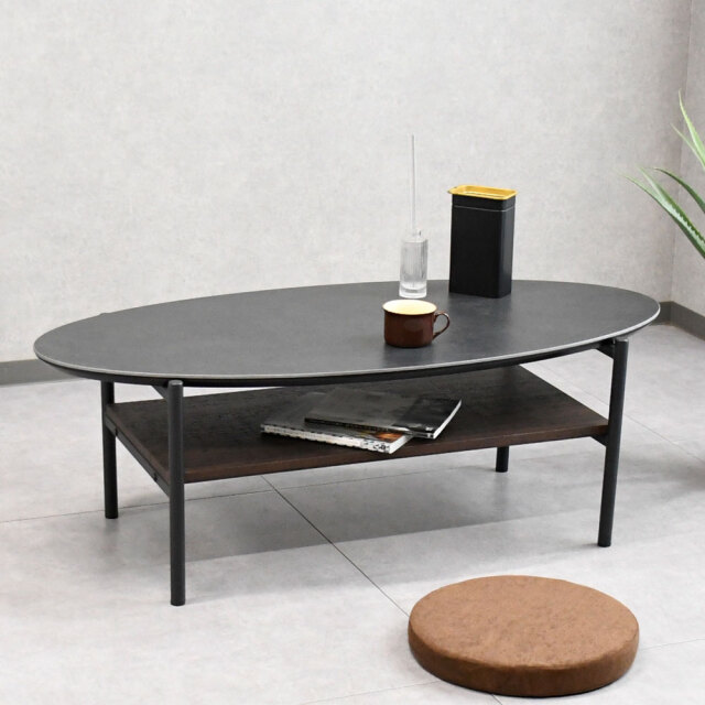 新品アウトレット】セラミック楕円形120cm幅ローテーブル センター