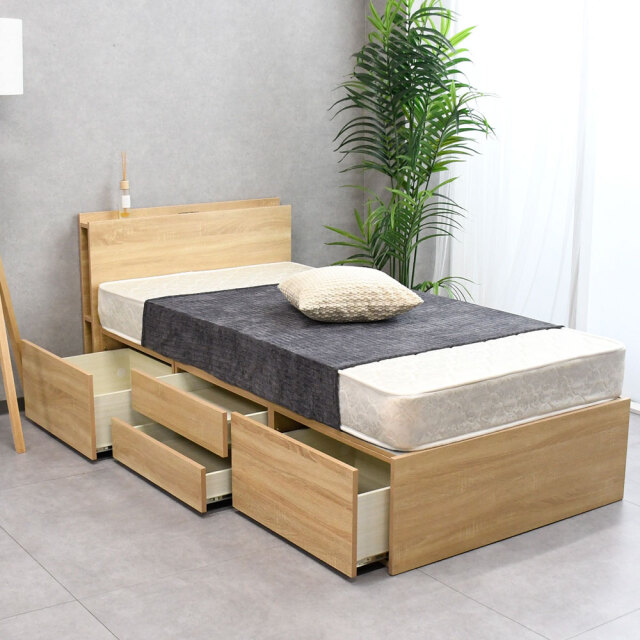 【新品アウトレット】タンスいらずのベッド！？大容量収納シングルベッド チェストベッド OJ6B